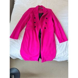 Zara S Women's Double-Breasted Hot Pink Wool Coat